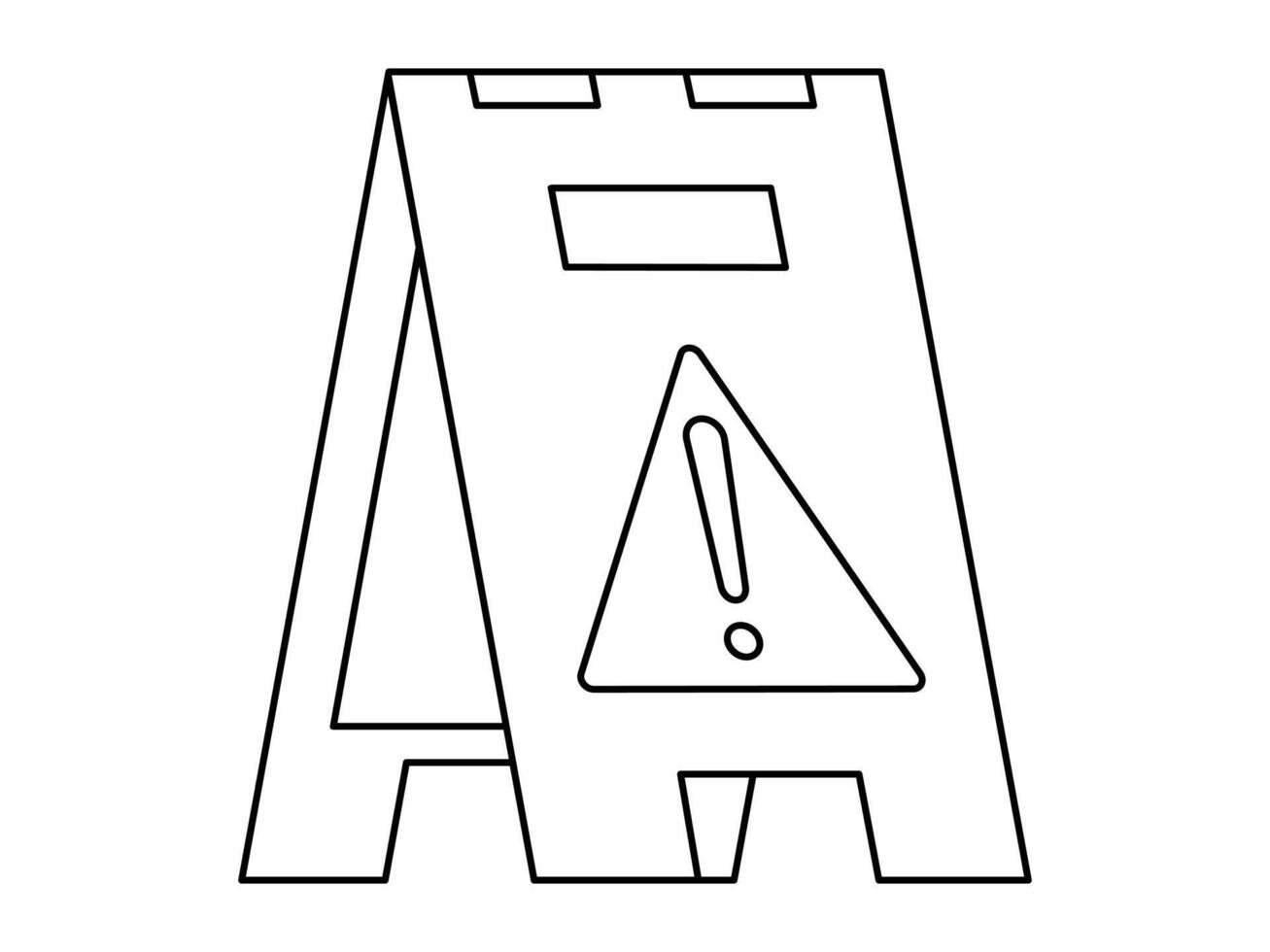 Hand drawn cute outline illustration caution floor sign. Flat road warning standing barrier line art doodle style. Attention barricade icon. Wet floor signal. Settings or fix problem. Isolated. vector