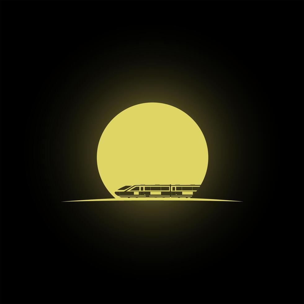 A silhouette of a high-speed train with a yellow moon in the background vector