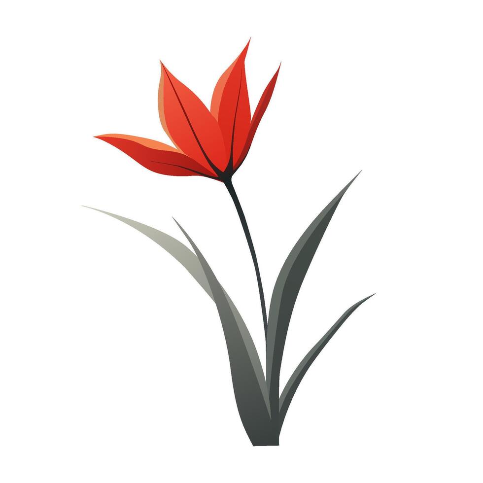 Red floral design featuring a single bloom with green leaves vector