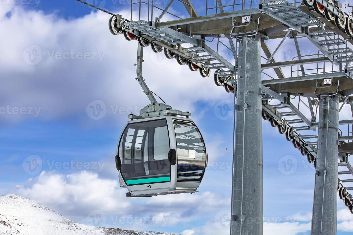 View of the Gondola in the Alpine Mountains photo