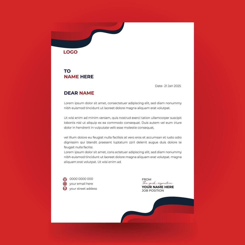 Red and Black letterhead design template. vector
