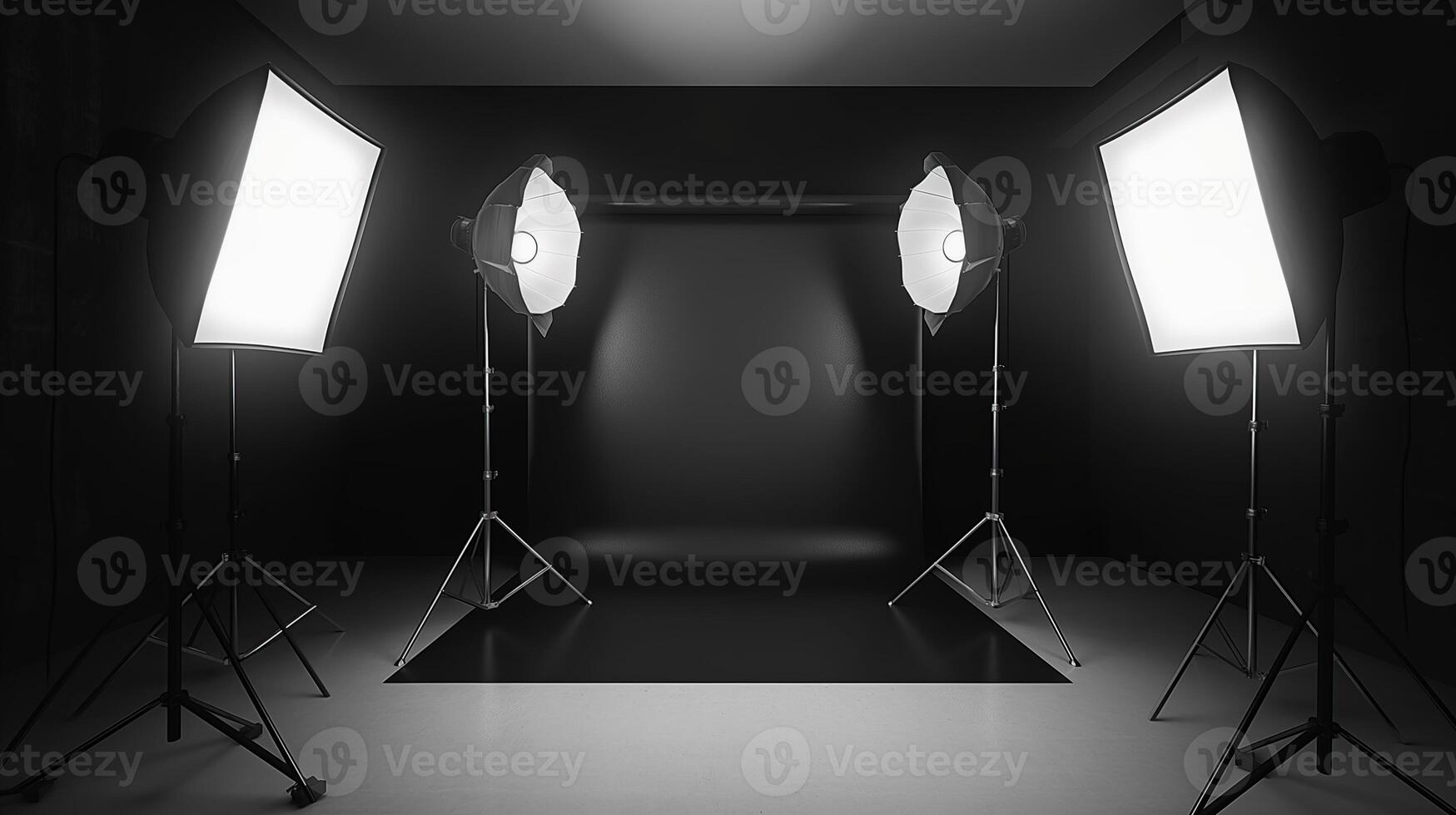 Sleek Black Studio Background with White Lighting, Perfect Setting for Professional Stock Photography photo