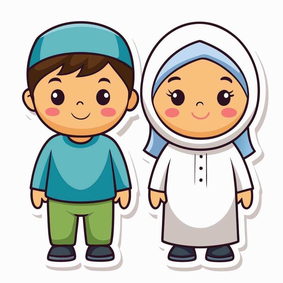 muslim boy and white background vector
