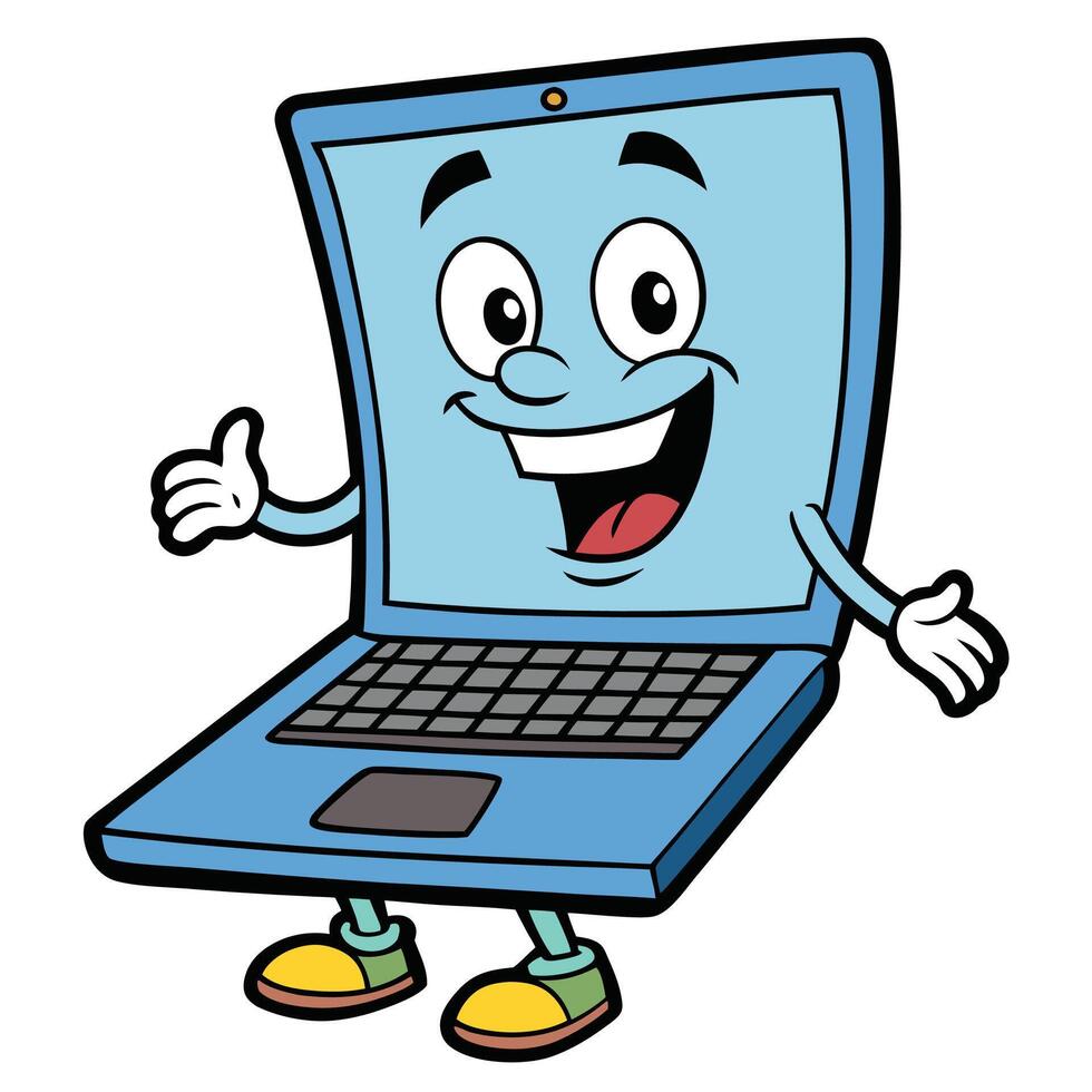 a cartoon laptop character giving a thumbs vector