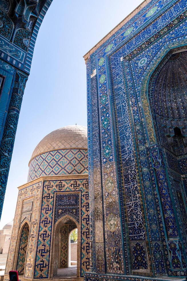 Samarkand, Uzbekistan-august 13, 2023-Particular of Shakhi Zinda necropolis, a famous mausoleum complex in Samarkand photo