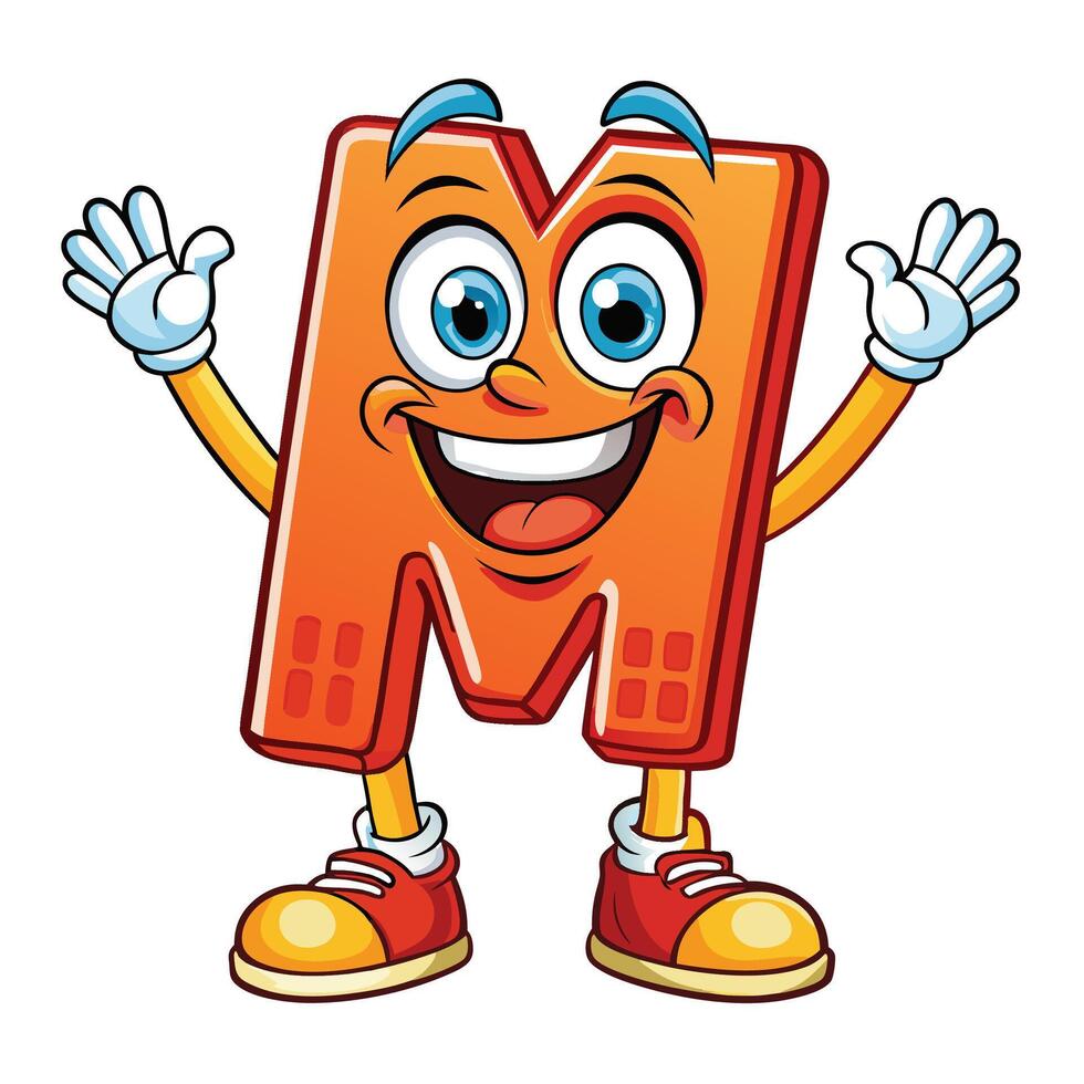 cartoon letter m character waving vector
