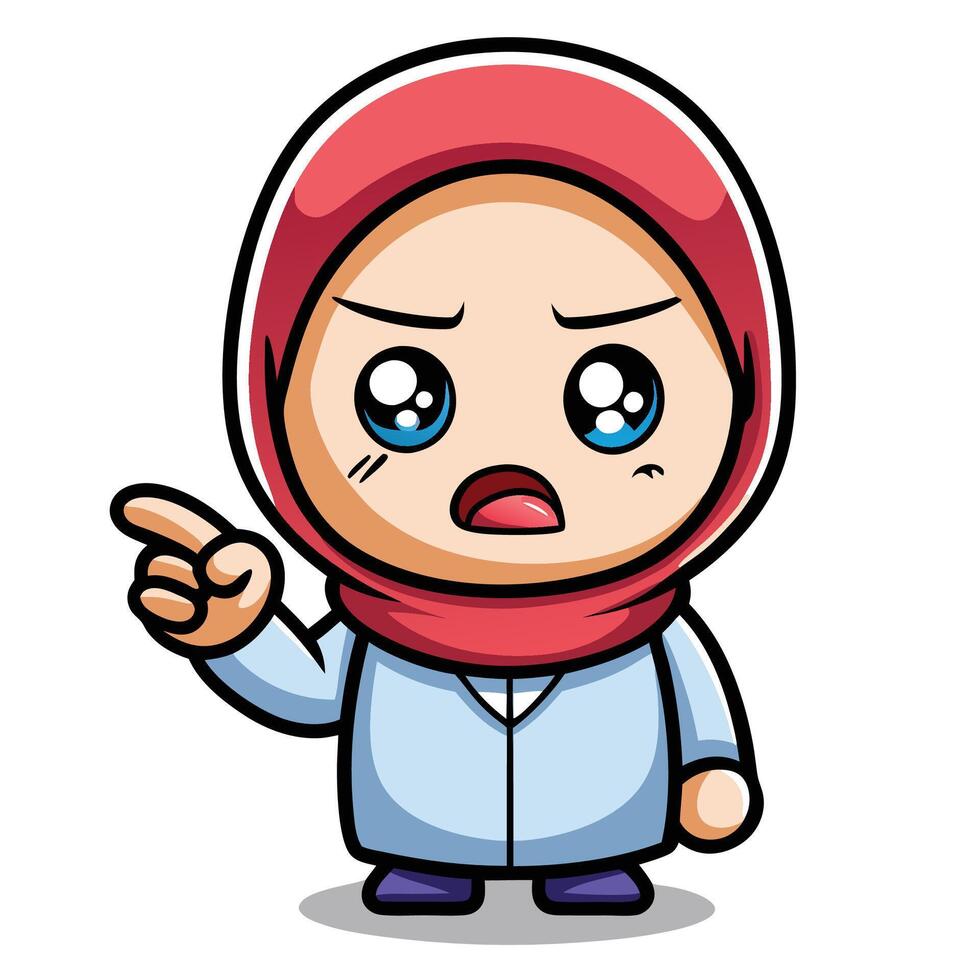 cartoon muslim woman pointing finger at something vector