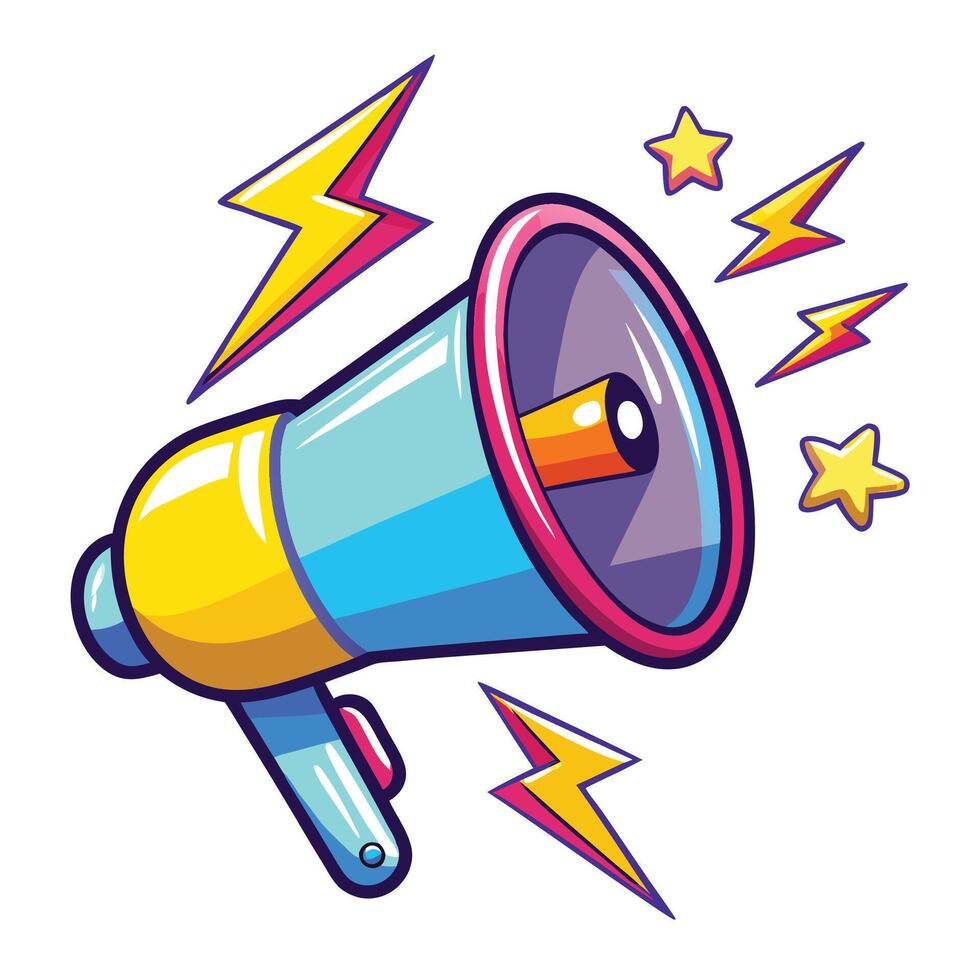 a cartoon megaphone with lightning and stars vector