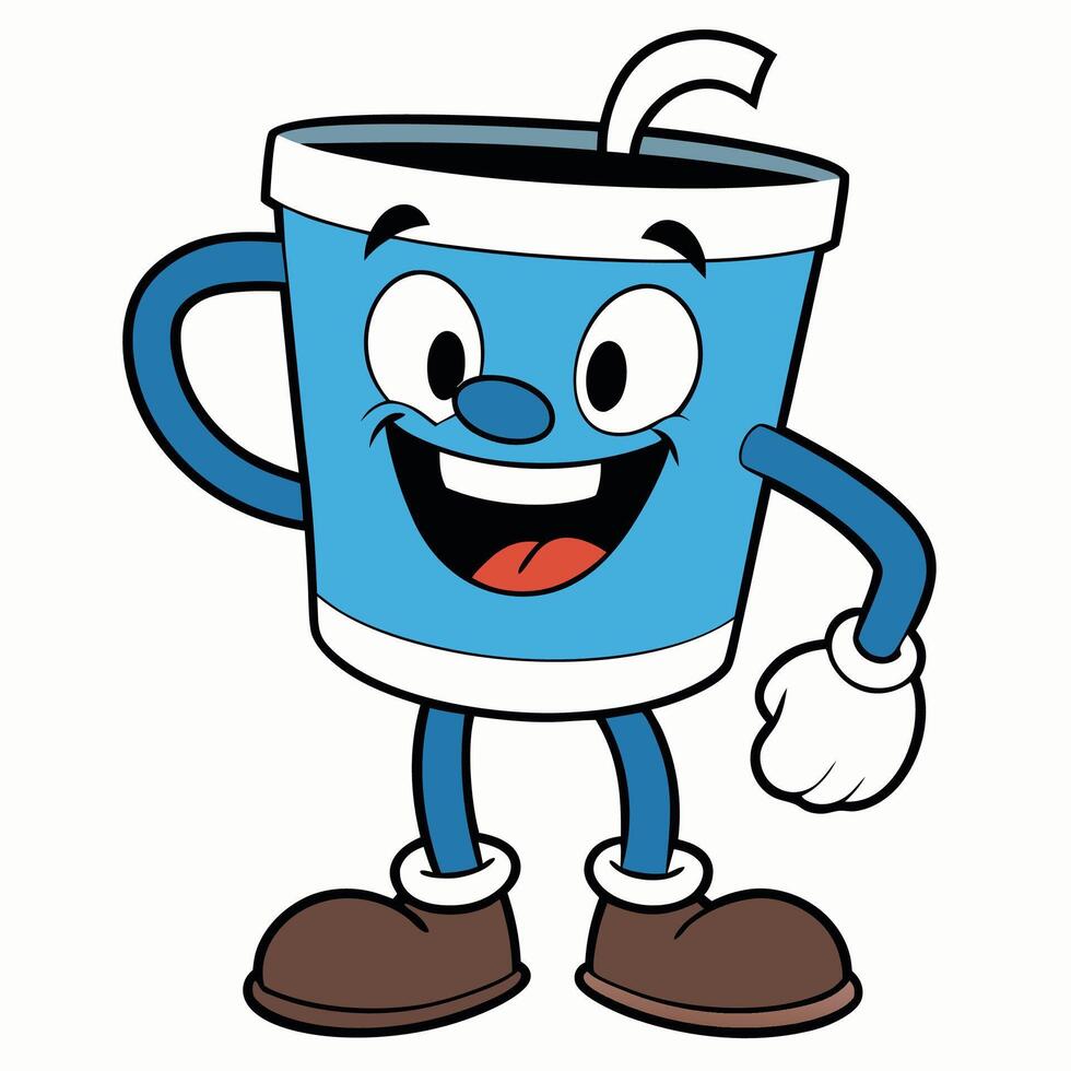 a cartoon blue cup with a smile and a pair of shoes vector