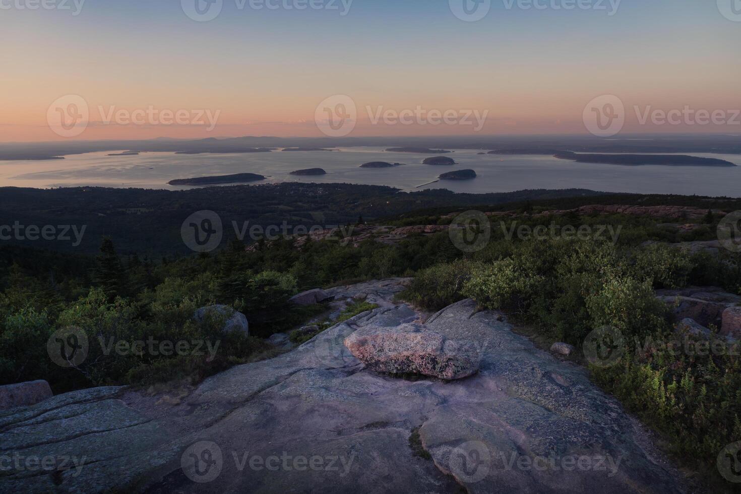 Sunset view from the highest point in Acadia National Park in Maine photo