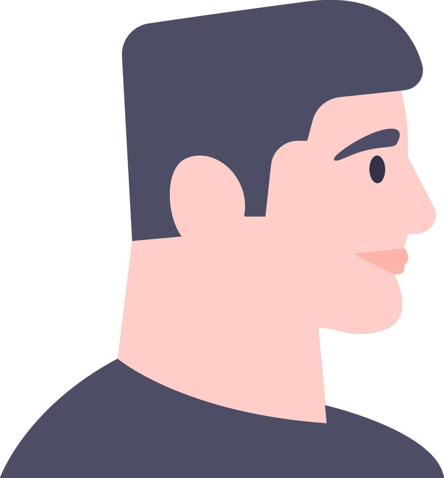Profile view portrait of a young man gazing to the right, featuring a neutral expression. Simple flat illustration set against a clean white background vector
