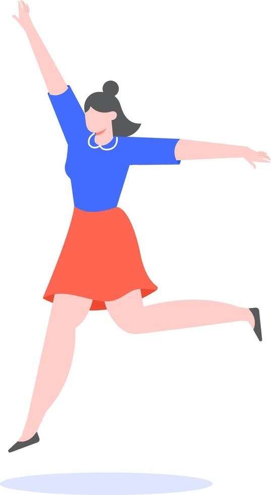 Happy businesswoman jumping with arms outstretched celebrating achieving a goal, expressing joy and excitement for reaching a target, winning or freedom vector