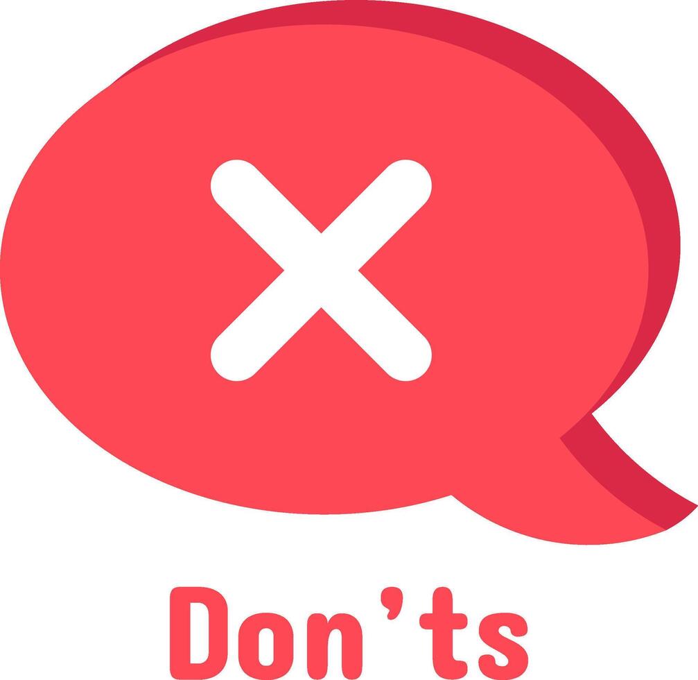 Red speech bubble with white cross mark symbolizing don'ts, rejection, disapproval, error, negative response, wrong answer, forbidden action, communication, social media, or online chat vector