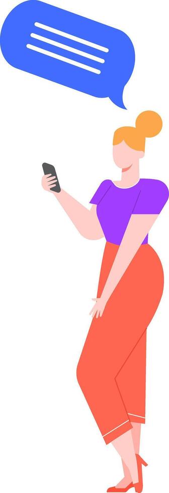 Office worker holding mobile phone and sending a text message or voice note, chatting online with colleagues and friends using instant messaging app vector