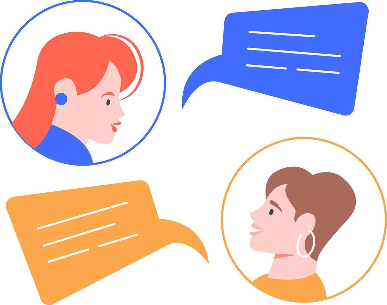 Two businesswomen with speech bubbles are communicating and discussing work remotely via online chat, sending instant messages using a mobile app vector