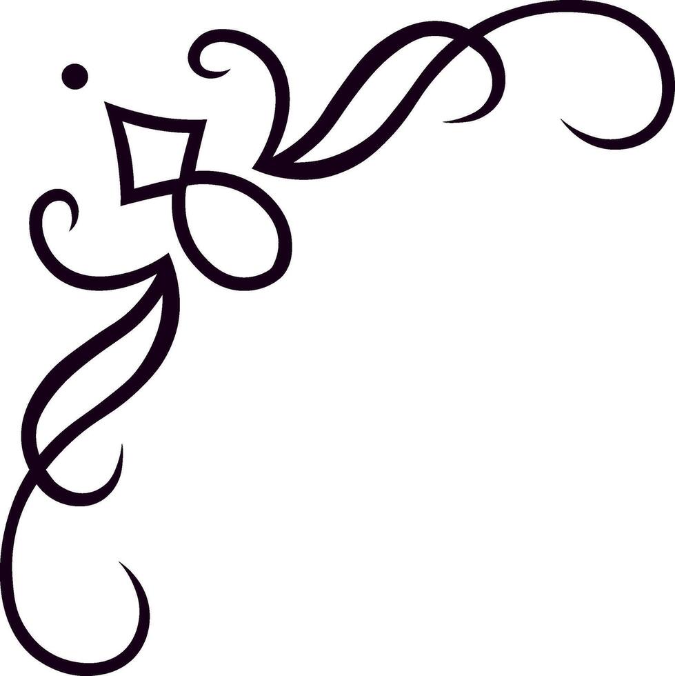 Elegant decorative corner ornament with swirls, flourishes, and a diamond shape, creating a sophisticated and artistic design for various decorative purposes vector