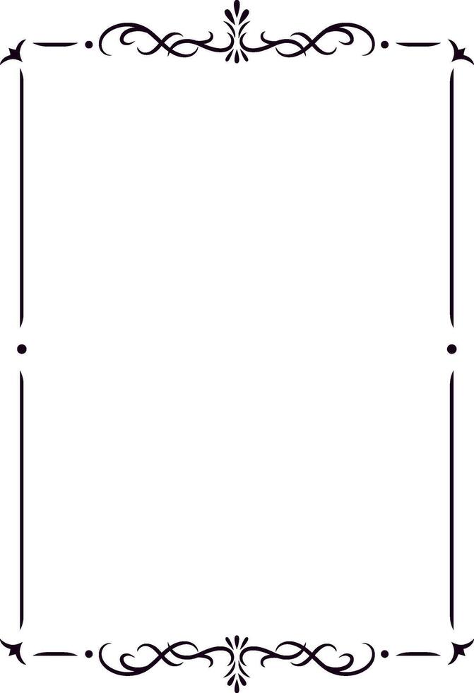 Elegant black decorative border framing empty white space, ideal for invitations, announcements, certificates, diplomas, or other formal documents, featuring floral and swirl elements vector