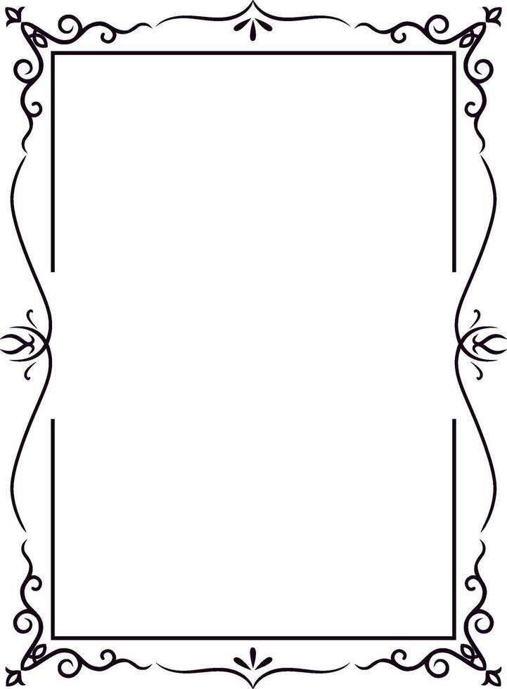 Ornate swirling lines and flourishes create a sophisticated vintage frame, providing an elegant border around a blank white area, perfect for adding text or images vector