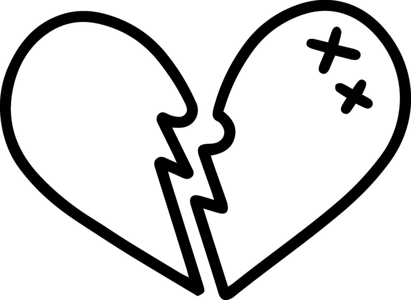 Simple and minimal drawing depicting a broken heart adorned with stitches, symbolizing the pain of a difficult breakup and the ongoing journey toward reconciliation and healing vector