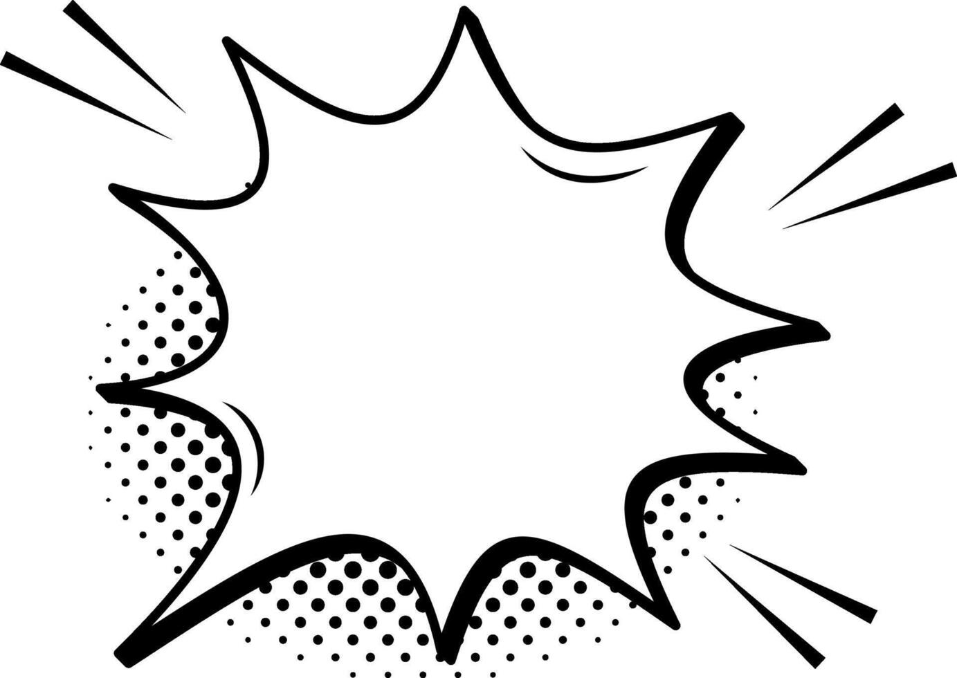 Comic speech bubble bursting against a halftone dots background, capturing the essence of surprise or a vital message. Perfect for conveying powerful emotions in design vector