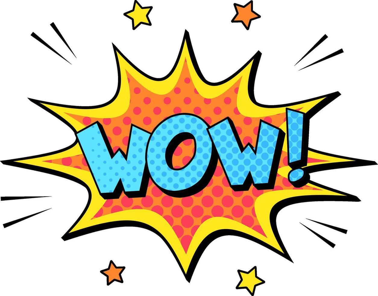 Bright, colorful cartoon explosion bursting with stars and halftone dots, expressing surprise and great amazement in a fun, comic book style, creating a vibrant design element vector