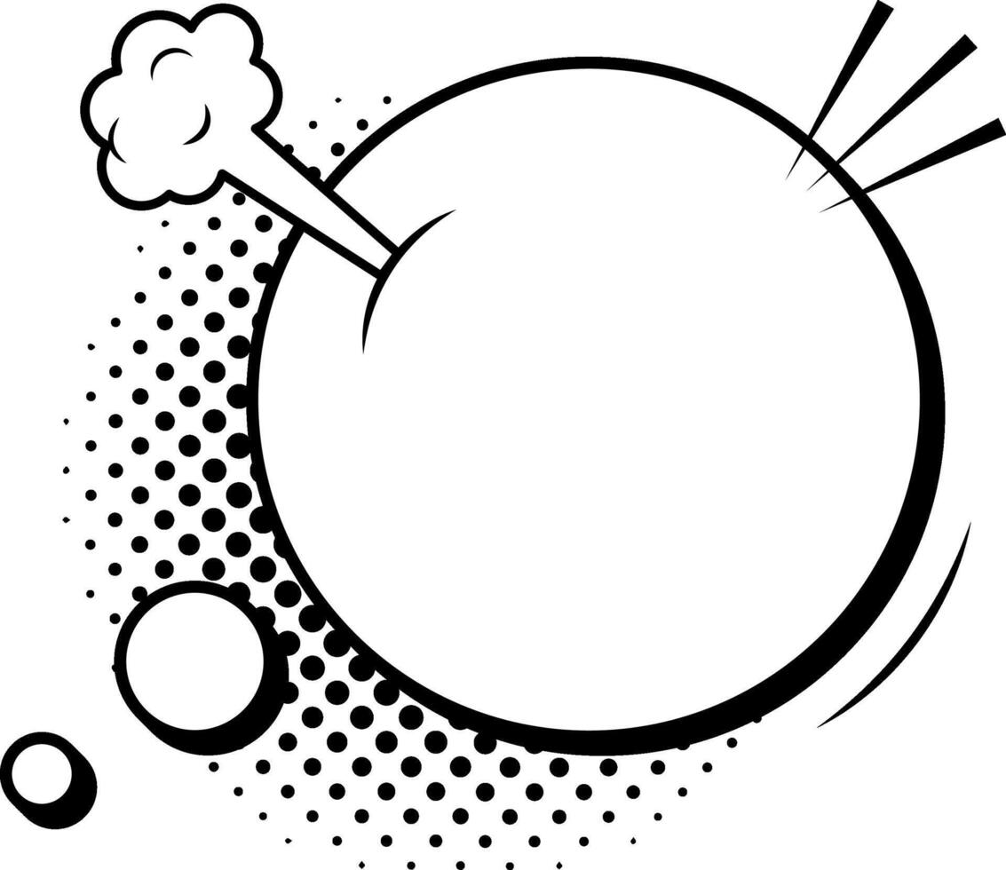 Round comic speech bubble bursting with energy, surrounded by a dynamic halftone background, smoke puffs, and speed lines, perfect for inserting messages and creative texts vector