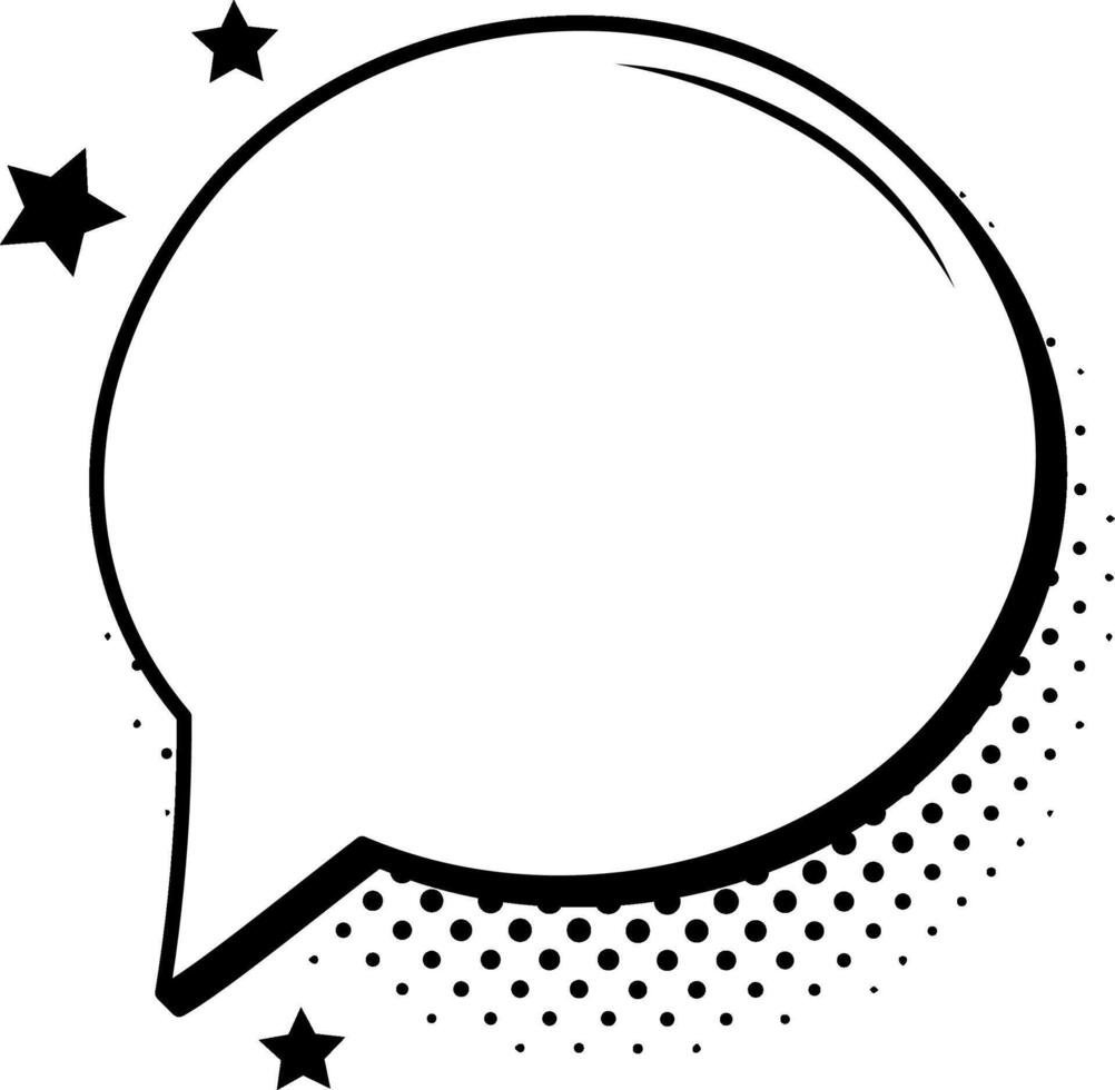 Comic speech bubble bursting with stars and halftone dots, adding a dynamic and expressive touch to comics and graphic designs, enhancing visual storytelling and communication vector