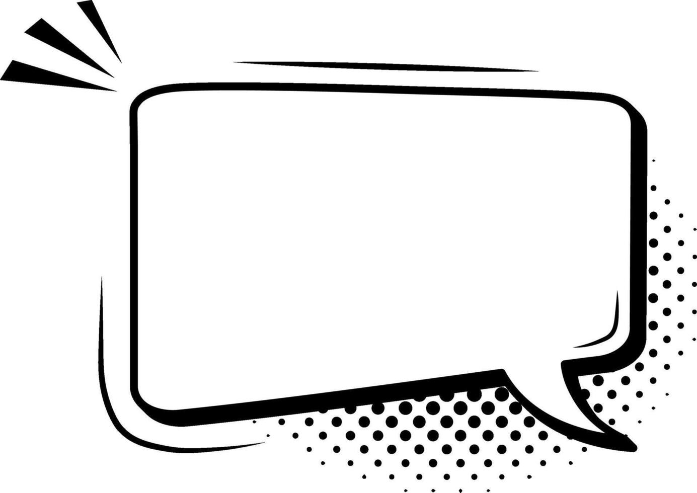 Empty comic speech bubble featuring halftone dot shadows and dynamic action lines, bursting with energy to convey loud talking, surprise, excitement, or anger in vibrant expression vector