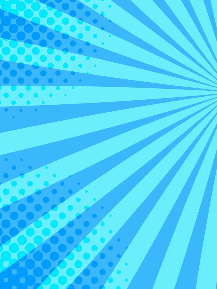 Vibrant blue backdrop with converging speed lines and halftone dots creates dynamic comic book style effect, perfect for superhero narratives or pop art designs vector