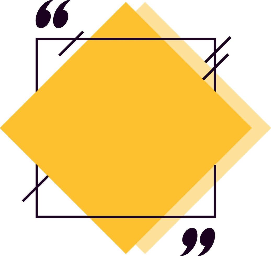 Bright yellow quote box featuring quotation marks, inviting text input, framed with a square design and accented by diagonal lines, set against a clean white background vector