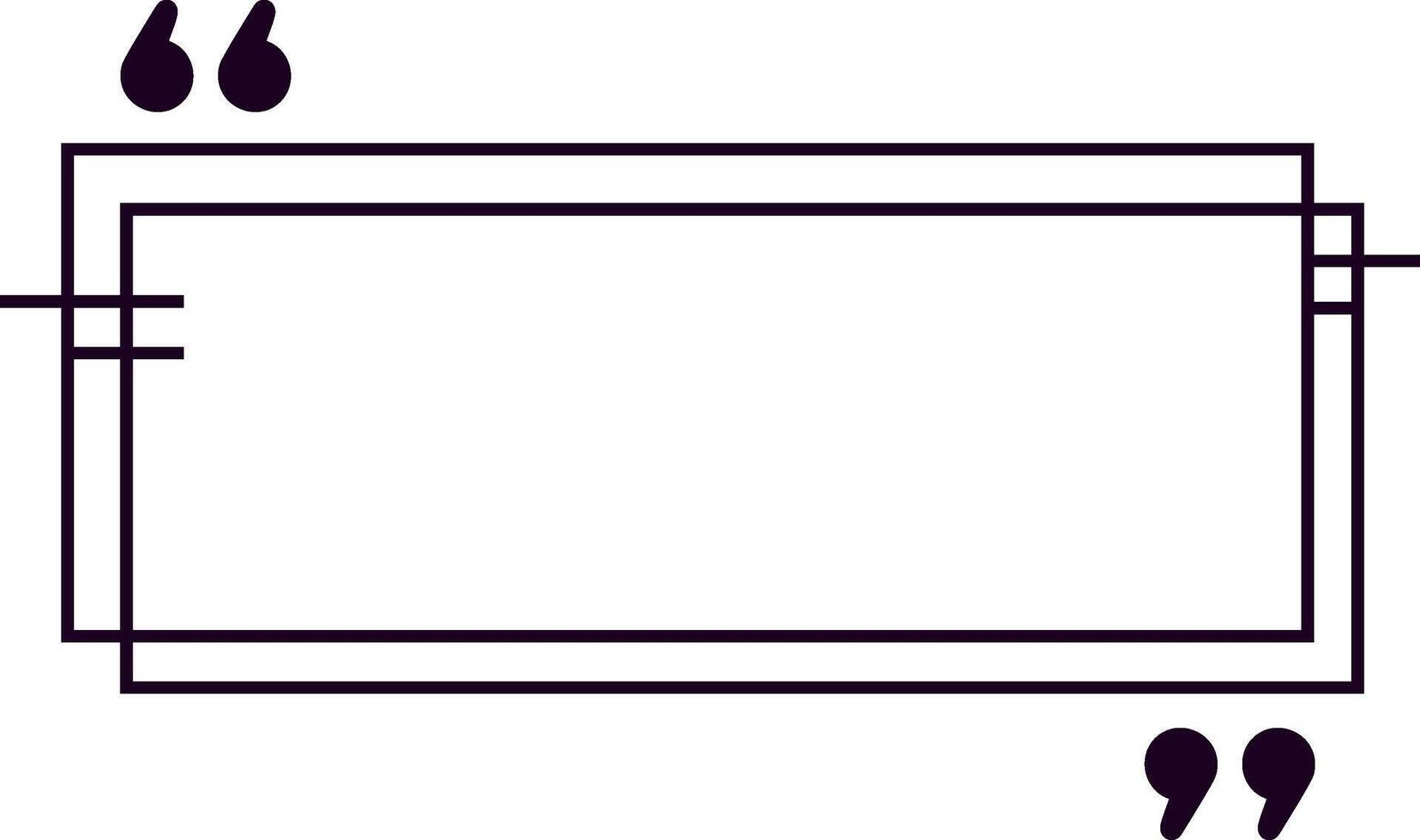 Simple rectangular frame featuring double parallel lines and quotation marks, providing an elegant space for writing quotes or adding personalized text. Ideal for various design projects vector