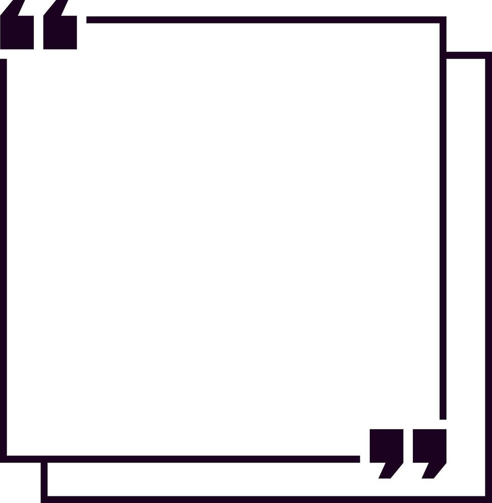 Double quotation marks are framing a blank space inside a square frame with double lines, creating a simple and elegant design for quotations vector