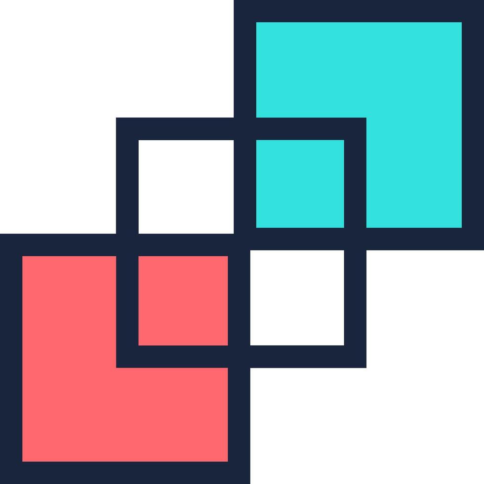 Interlocking squares in shades of turquoise and coral pink create an abstract geometric composition, ideal for modern and minimalist design projects seeking a touch of vibrant color vector