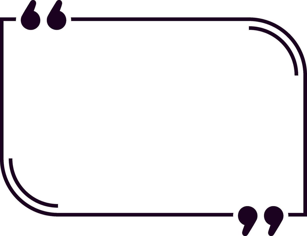 Empty rectangular quote frame featuring quotation marks in the top left and bottom right corners, providing a blank canvas for text on a clean white background vector