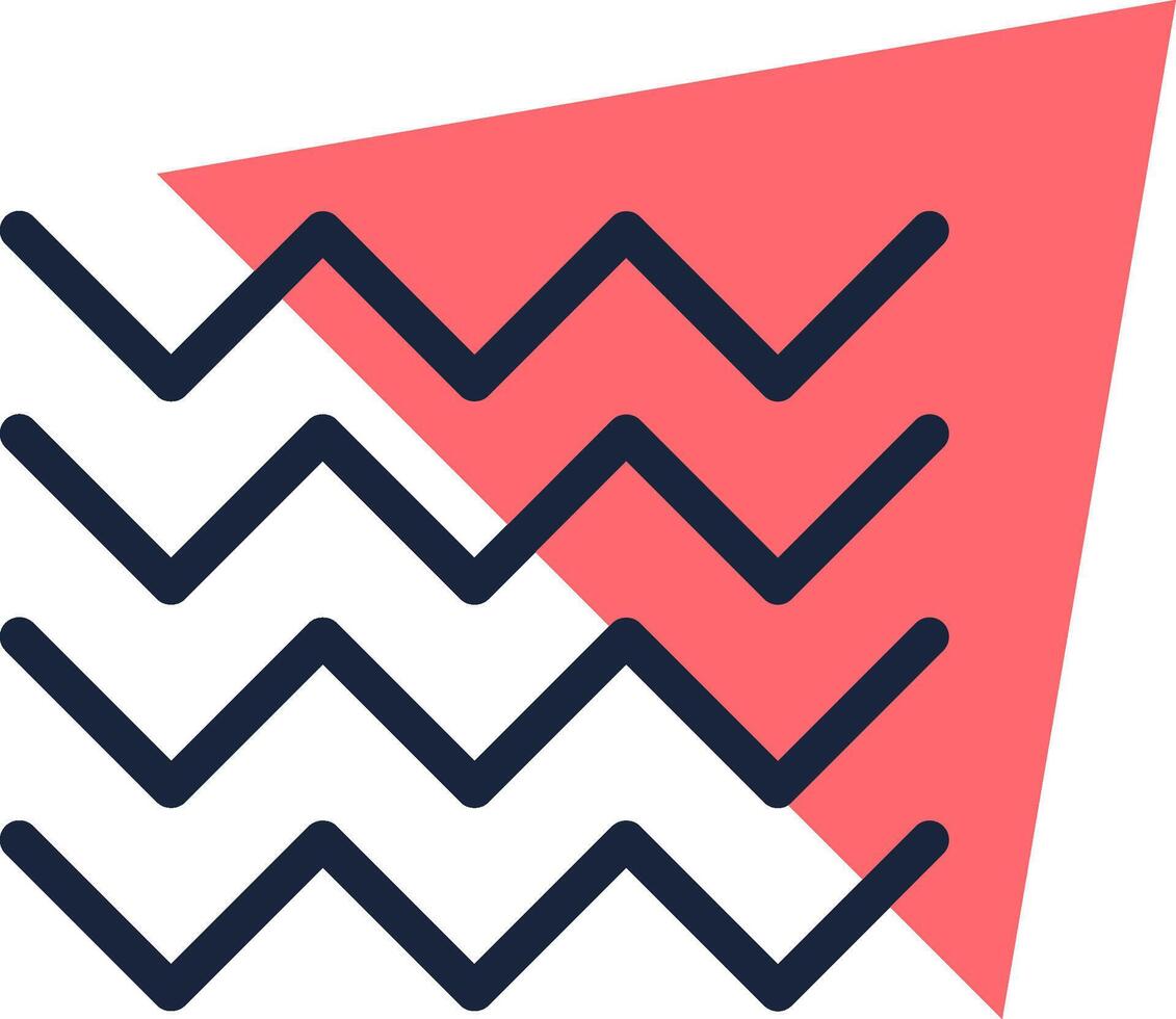 Pink triangle overlapping dark blue zig zag lines on white background creating a modern and vibrant abstract design, ideal for backgrounds, posters, and decorative projects vector