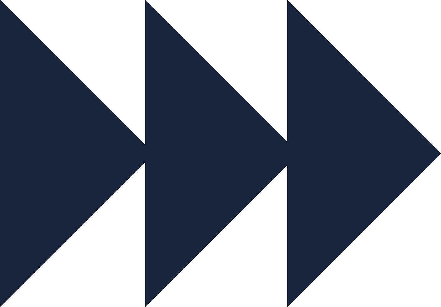 Three dark blue triangles are pointing to the right, creating the familiar shape of a play button, symbolizing the start of media playback or a forward action vector