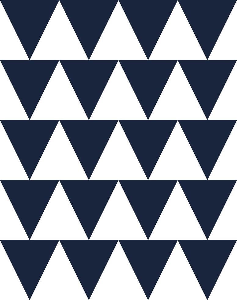 Seamless geometric pattern made of dark blue triangles pointing downwards, arranged on a clean white background, creating a simple yet visually appealing design vector