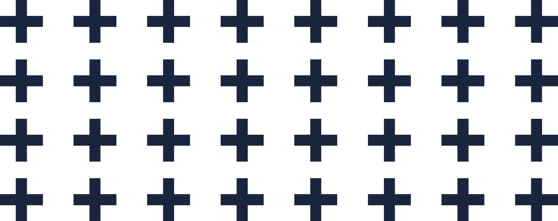 Seamless geometric pattern with dark blue crosses evenly spaced on a white background, creating a simple and minimalist design suitable for various backgrounds and textures vector