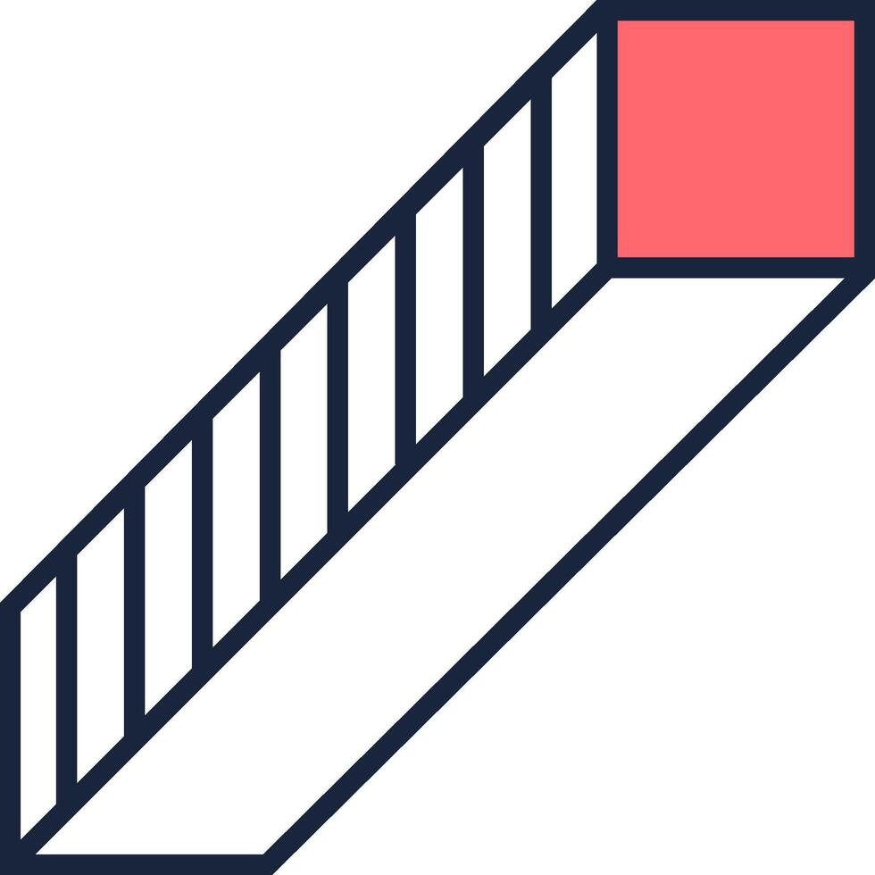 Minimalist illustration featuring a striped rectangular prism extending diagonally. Its top surface highlighted in red. Creating a sense of depth and perspective against a clean white backdrop vector