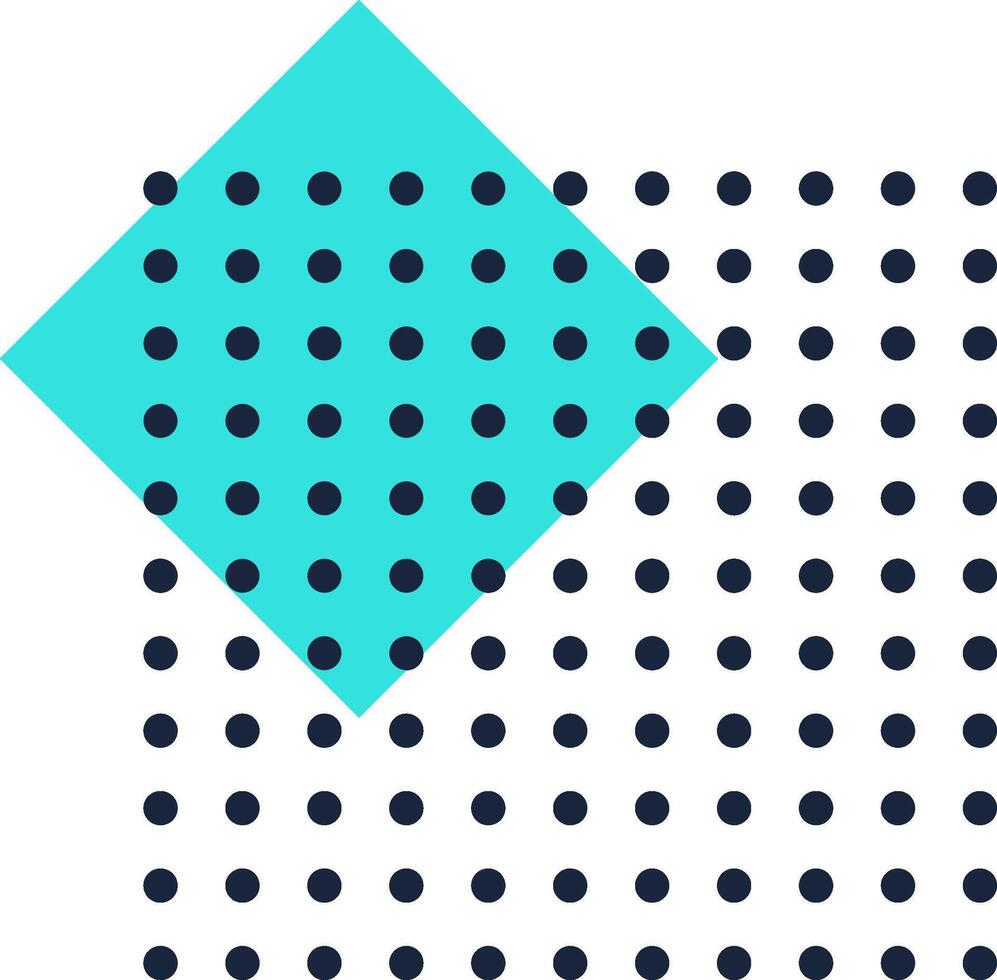 Vibrant light blue rotated square overlaying a structured pattern of dark dots on a clean white backdrop, creating striking contrast and modern minimalism vector