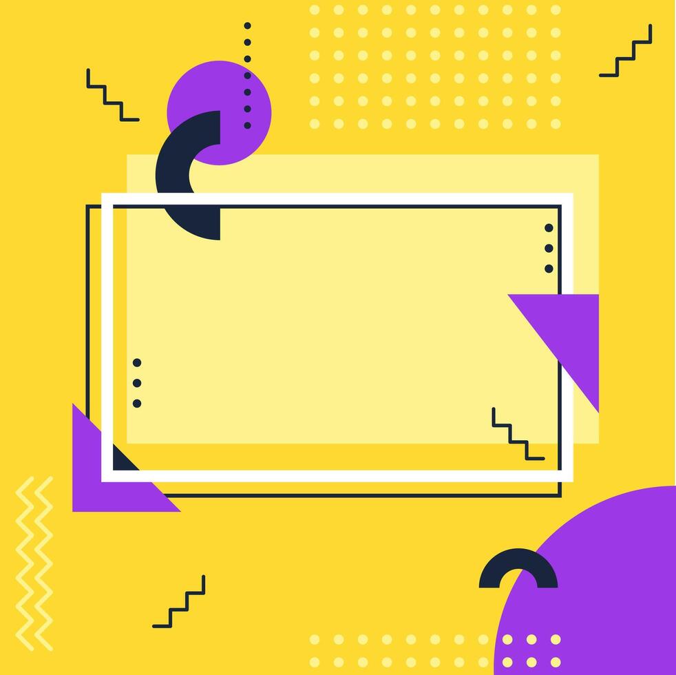 Vibrant geometric shapes and patterns form a dynamic composition with a central white frame, offering space for text or design elements, ideal for various graphics vector
