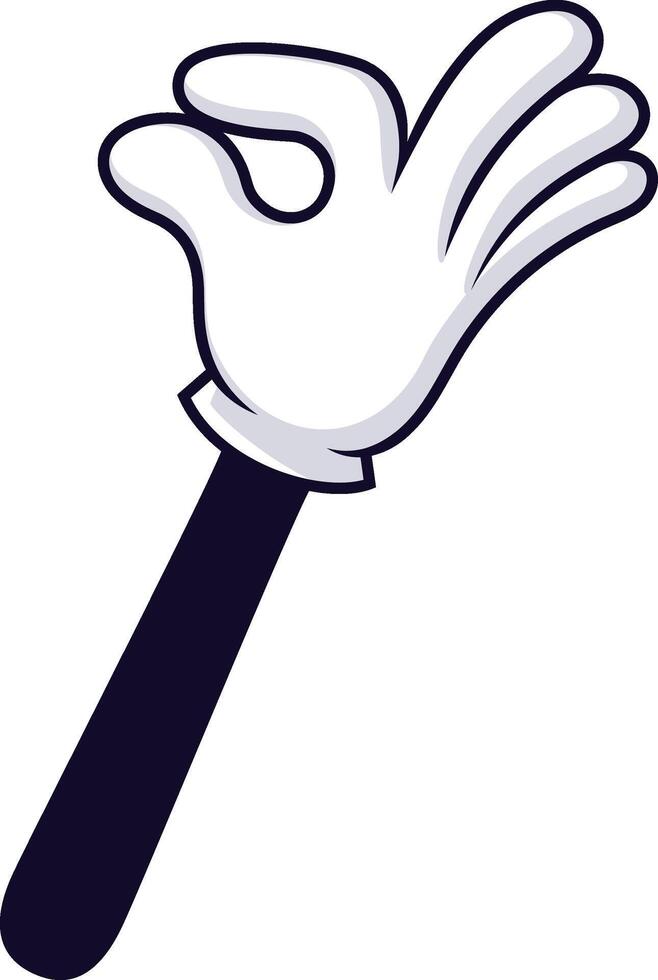Cartoon hand wearing a white glove and with a dark sleeve making the ok sign, expressing approval, agreement, and satisfaction on a white background vector
