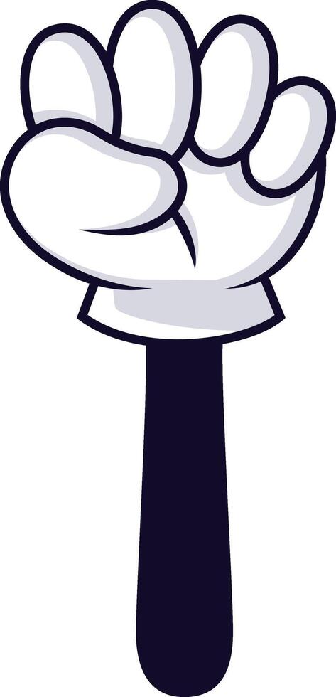 Cartoon hand featuring a white glove and dark sleeve, creating a fist gesture against a clean white background, embodying a simple and minimalistic design style vector