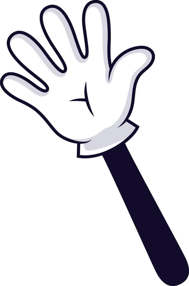 Cartoon hand waving gesture with five fingers extended, symbolizing greeting, farewell, or acknowledgment, ideal for illustrations, animations, and children's projects vector