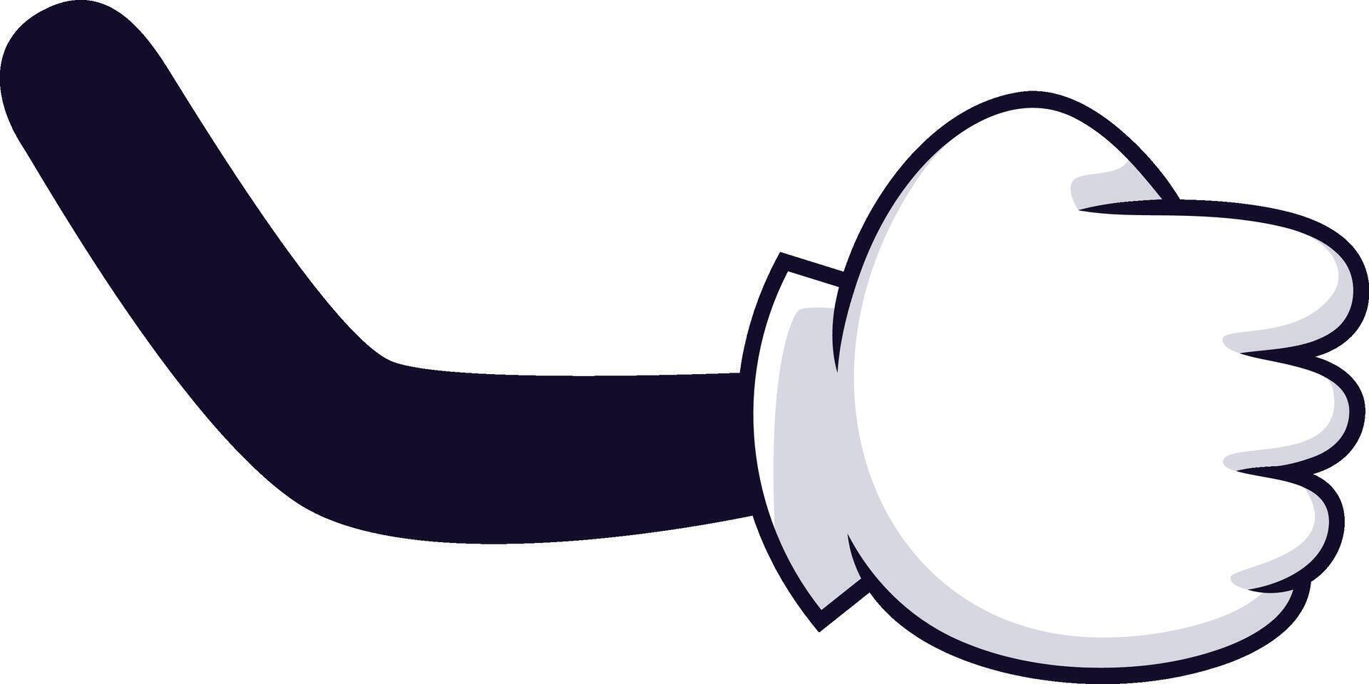 Cartoon arm featuring a clenched fist wearing a glove, making a gesture that suggests grabbing something, set against a clean white background for emphasis vector