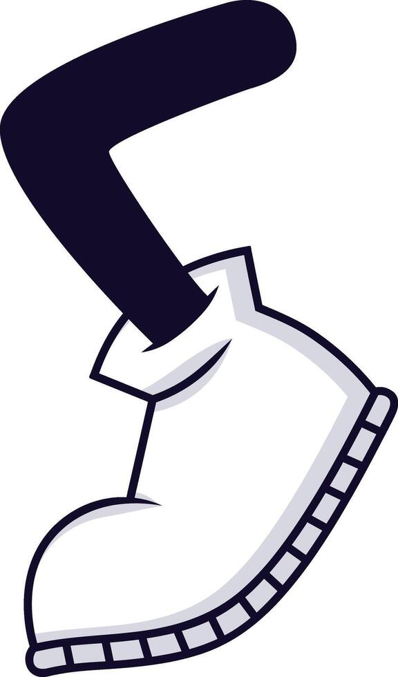Cartoon leg sporting a white boot, taking a confident step forward, featuring a simple outlined illustration on a clean white background, exuding a playful and whimsical vibe vector