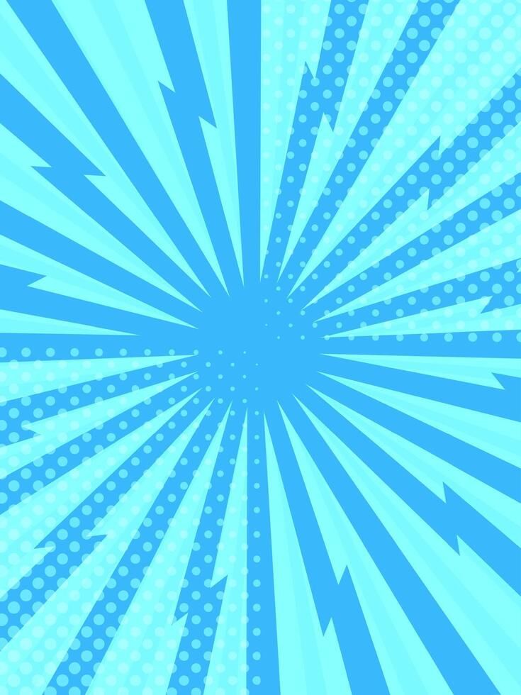 Converging lines and dots create a dynamic backdrop in vibrant light blue, ideal for comic strips or superhero themed designs, radiating energy and excitement vector