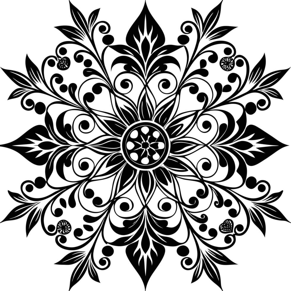 a black and white flower design with swirls vector