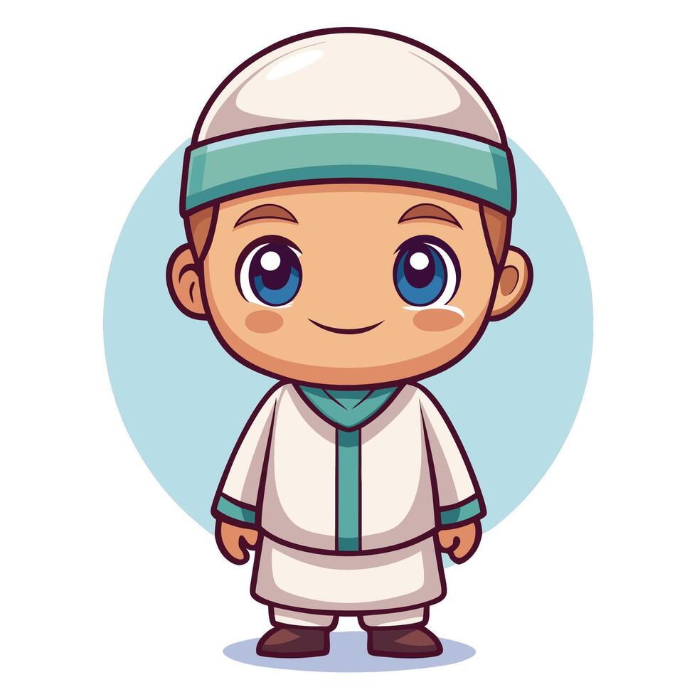 muslim boy in traditional background vector