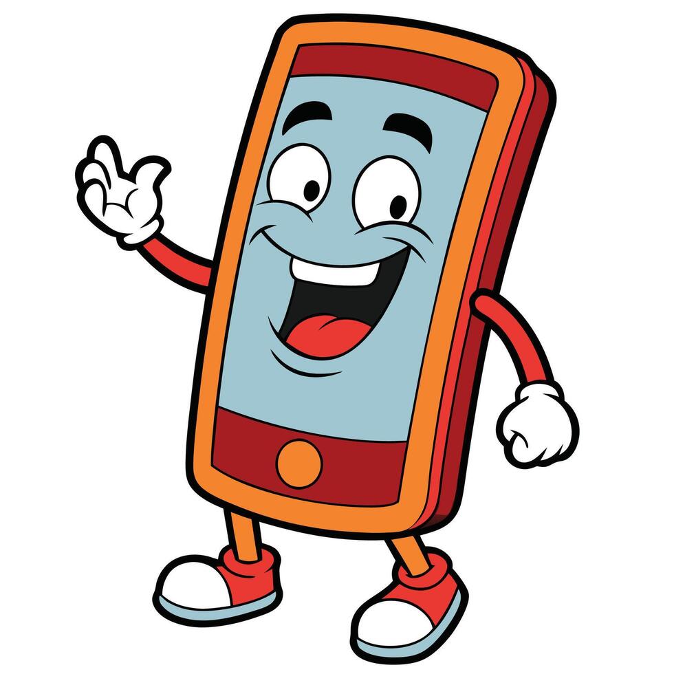 a cartoon mobile phone character white background vector